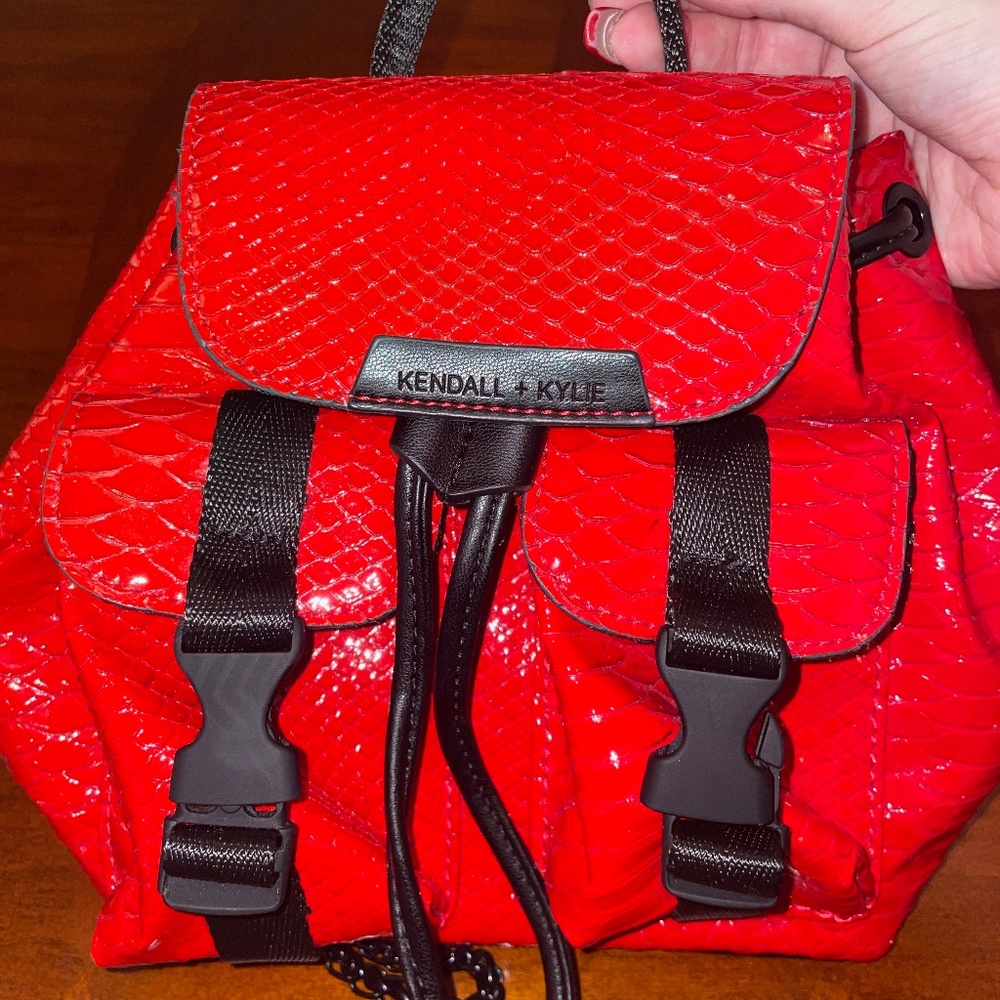 Kendall & Kylie Red Faux Snakeskin Mini Backpack EUC
